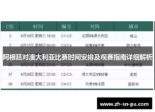 阿根廷对澳大利亚比赛时间安排及观赛指南详细解析